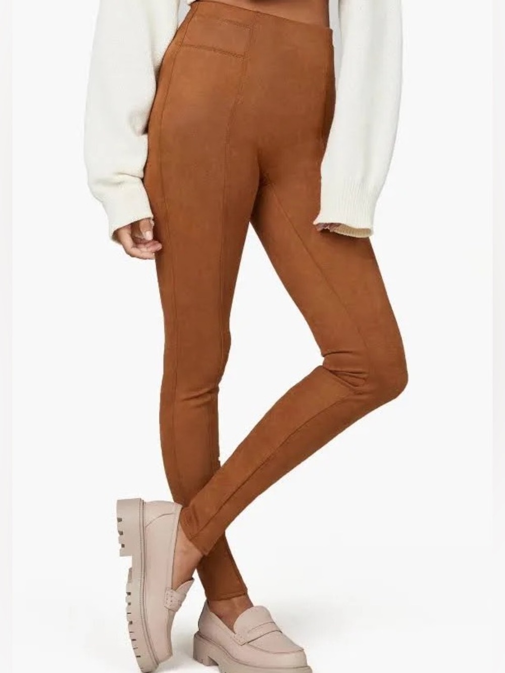 Spanx High-Waist Faux Suede Leggings Sz S Brown Shape Wear